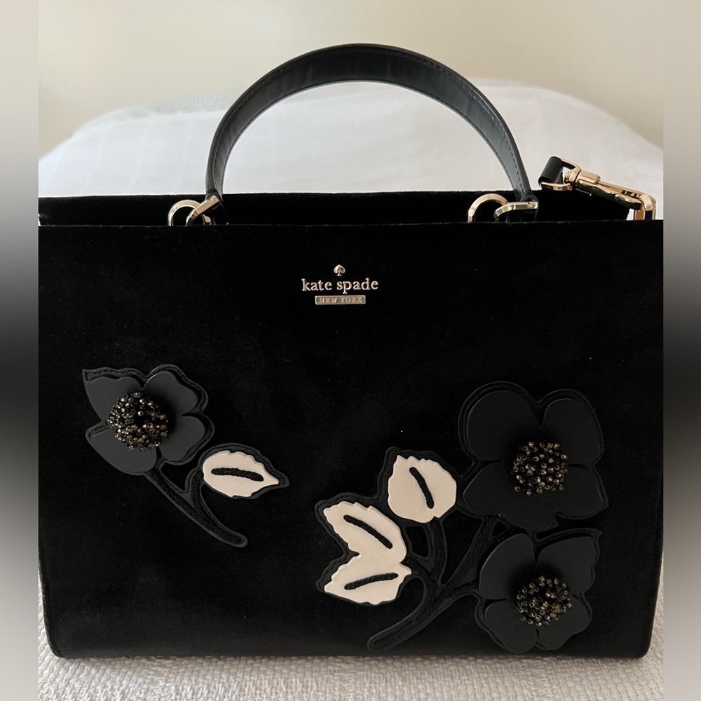 Kate Spade Black Purse with Black and White Floral Design